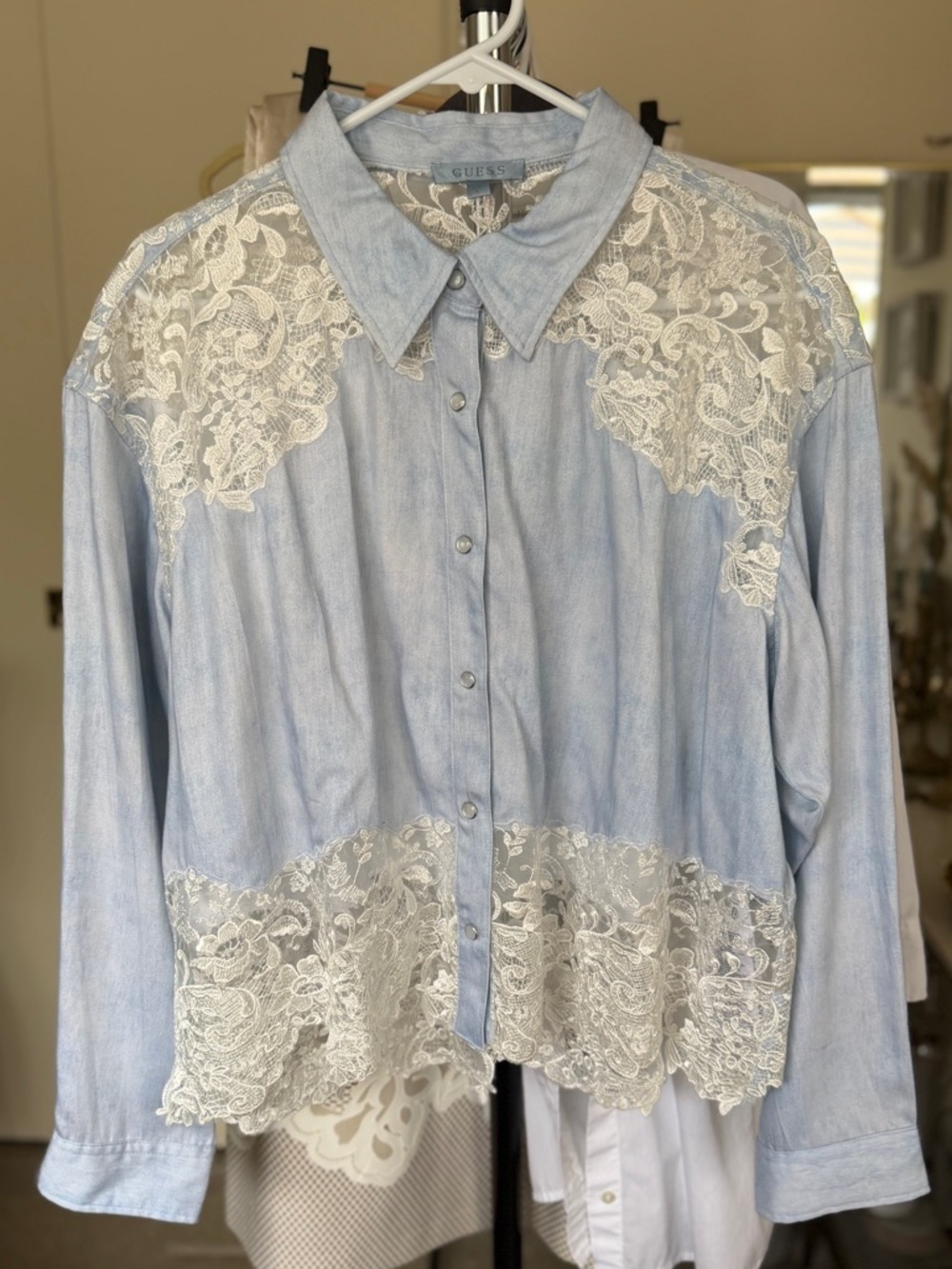 ***SOLD***Guess Light Blue Shirt with White Lace Insets